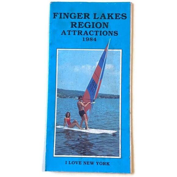 New York Map 1984 Finger Lakes Region Attractions Skiing Harvest Lacrosse - Picture 1 of 4